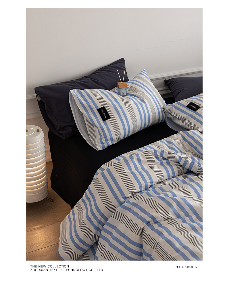 Комплект постельного белья 虾米的故事 из 100% хлопка в полоску синий цвет 3-4 предмета для студенческого общежития