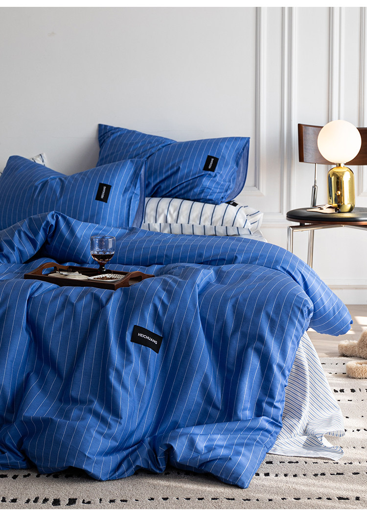 Комплект постельного белья 虾米的故事 из 100% хлопка в полоску синий цвет 3-4 предмета для студенческого общежития