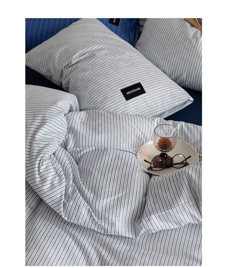 Комплект постельного белья 虾米的故事 из 100% хлопка в полоску синий цвет 3-4 предмета для студенческого общежития