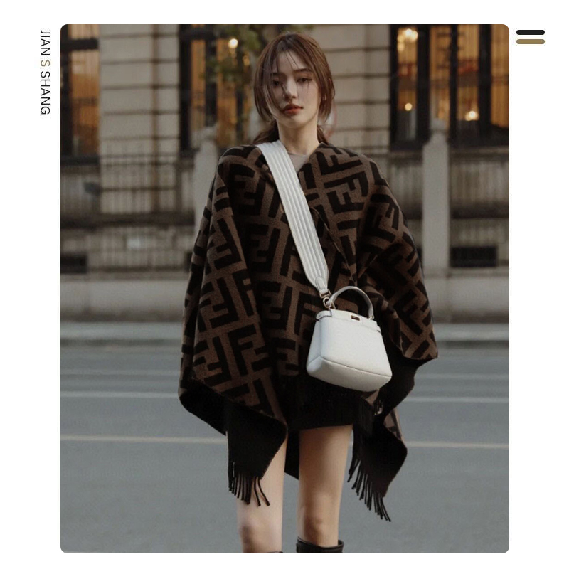 女性用FFウール両面ショール、高級オフィスエアコン付きルーム旅行スカートケープコート