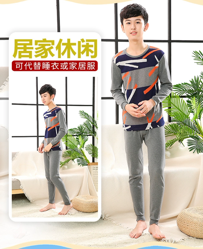 Teen Qiuyi Qiuku Suit Set Big Boy Thin Cotton Boy Học sinh trung học Học sinh Đồ lót ấm áp Cậu bé