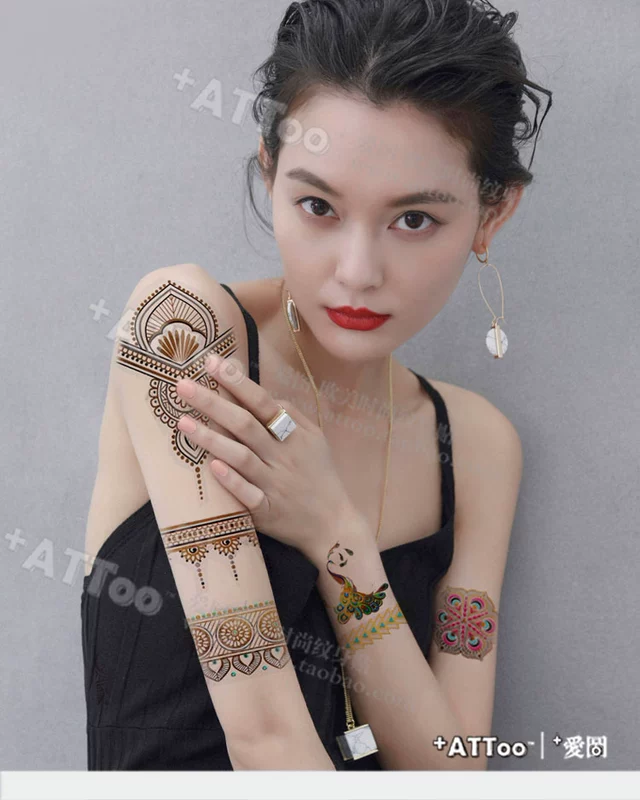 [+ ATTOO] châu âu Henna flower bracelet hot vàng bạc cánh tay dán nam giới và phụ nữ body tattoo tranh bền không thấm nước