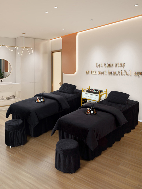 Solid Color Warm Crystal Velvet Black Beauty Bed Cover Four-Piece Set  Body Massage and Steaming Bedding Available in Multiple Colors