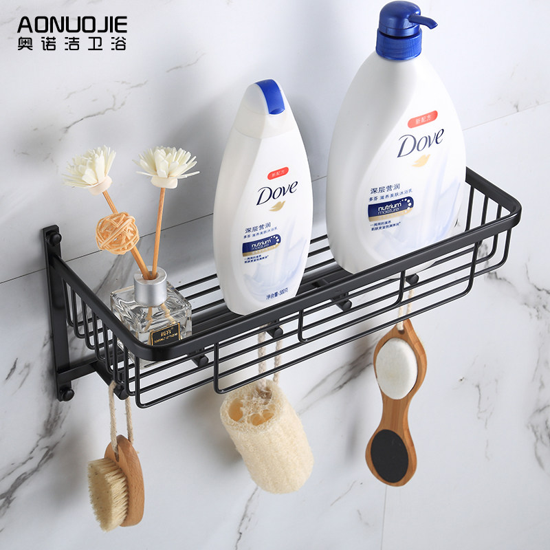 Full copper black Makeup Room Rack Wall-mounted Silver Color Bathroom Brass Wash Table Containing Rack Crochet Hook Free