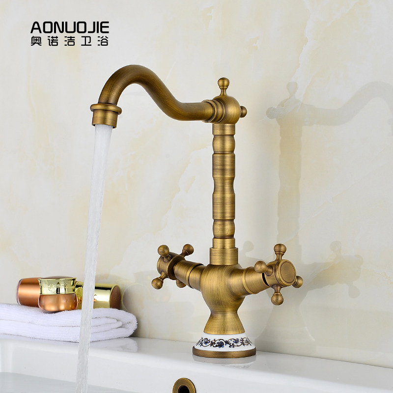 All-copper single cold outdoor retro antifreeze faucet powder room washbasin washbasin countertop basin hot and cold water faucet