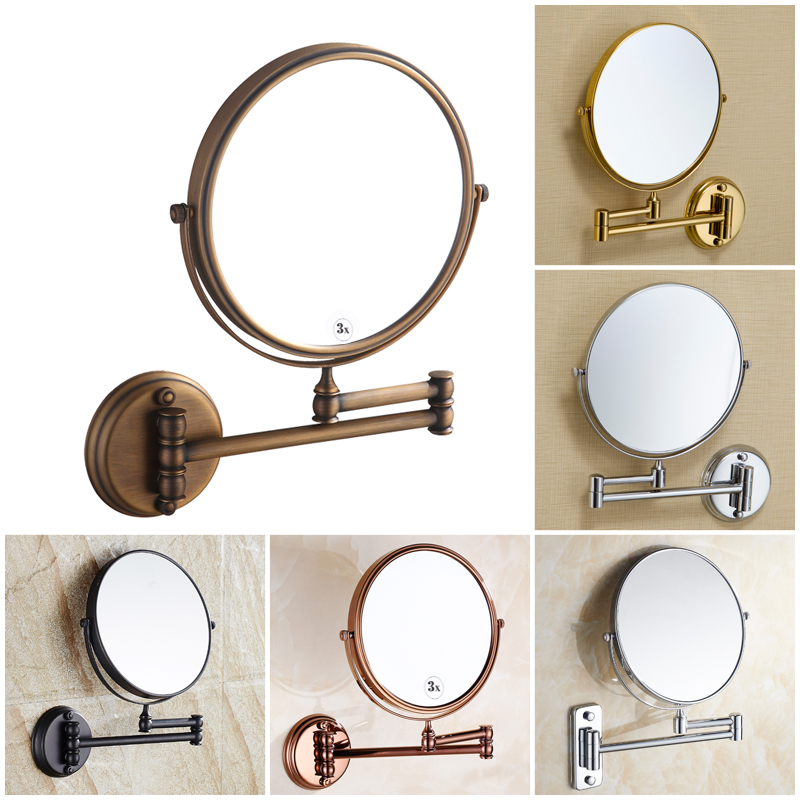 Free punching full copper imitation ancient beauty mirror wall-mounted cosmetic mirror telescopic bathroom mirror bifacial mirror folding mirror