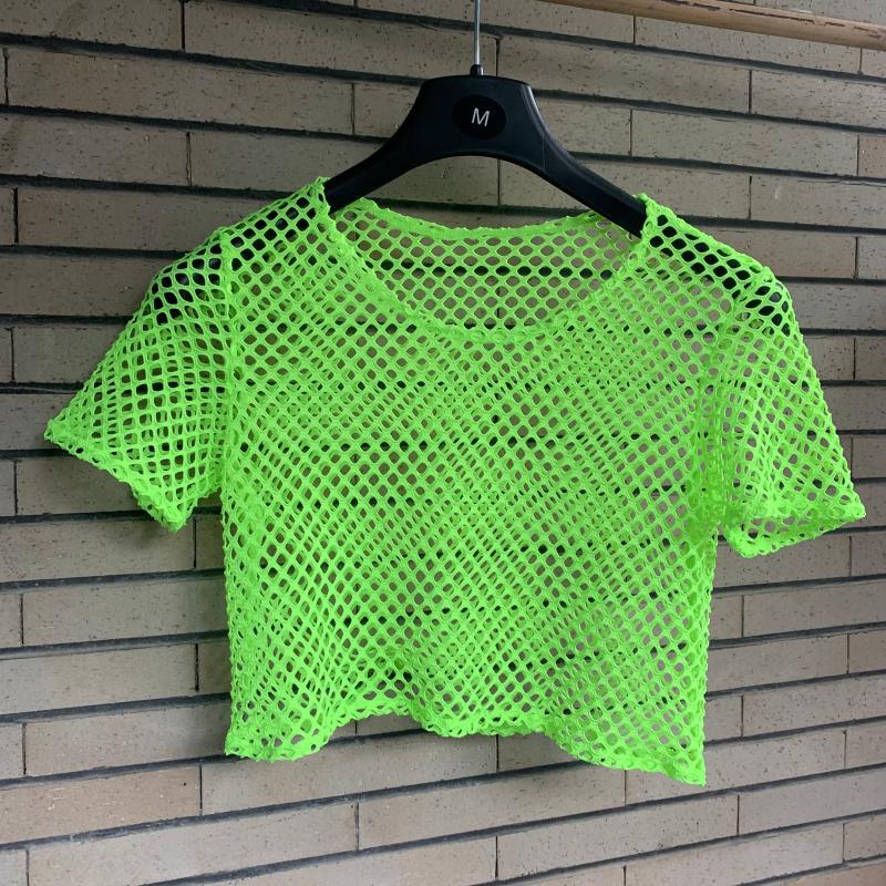 European and American Style New Navel-Baring Large Mesh Short-Sleeved Women's T-Shirt, Loose Short Hollow-Out Top, Round Neck Fishnet Blouse European and American Style New Navel-Baring Large Mesh Short-Sleeved Women's T-Shirt, Loose Short Hollow-Out Top, Round Neck Fishnet Blouse