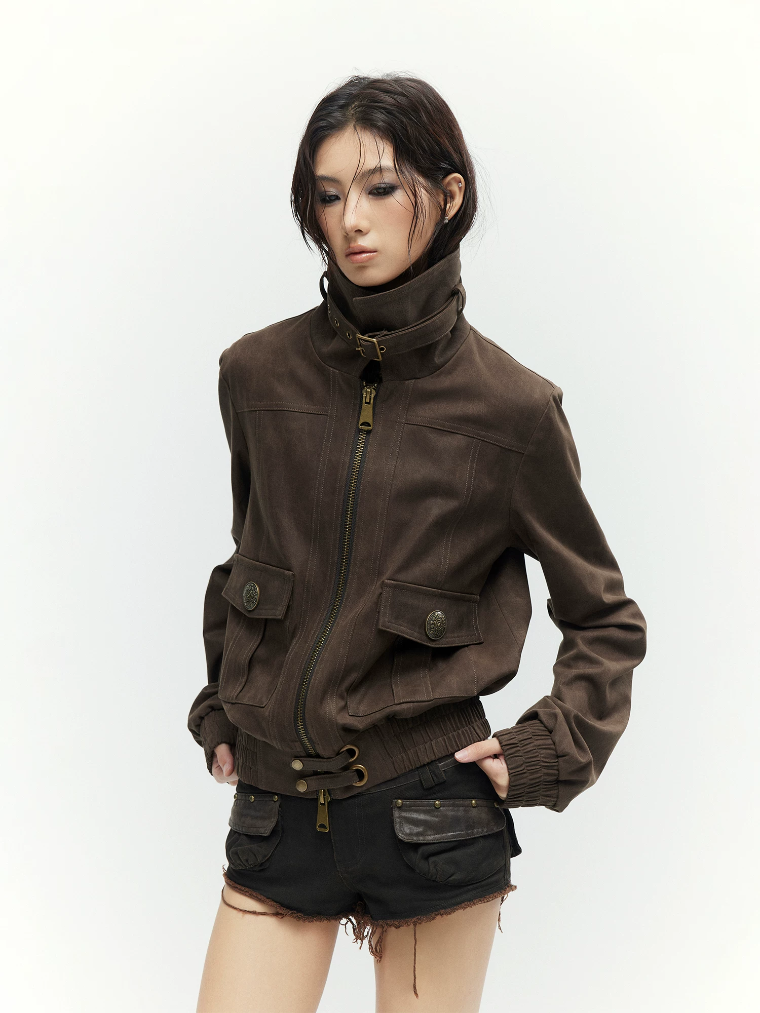 Low pixel low pixel retro lapel suede jacket dark textured long-sleeved loose work jacket
