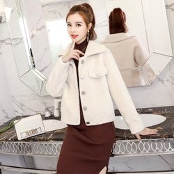 Sheepshear coat women's short 2023 new Korean version slim lapel grain wool fur one-piece fur coat