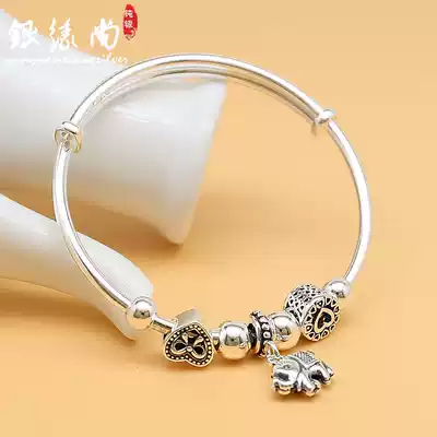 999 foot Silver transfer beads retro women's bracelet simple ethnic style elephant Thai sterling silver bracelet for girlfriend gift