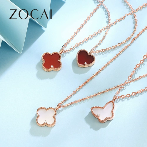 Ожерелье, бриллиантовая подвеска, цепочка до ключиц, золото 750 пробы, легкий роскошный стиль, четырехлистный клевер, изысканный стиль