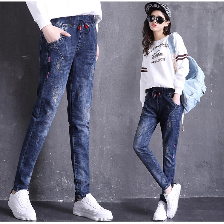 Quần thun lưng lửng size lớn màu đen cộng với quần jeans nhung nữ Hàn Quốc phiên bản xuân hè thu eo cao là quần lửng mỏng hậu cung chất béo mm thủy triều quần áo nữ