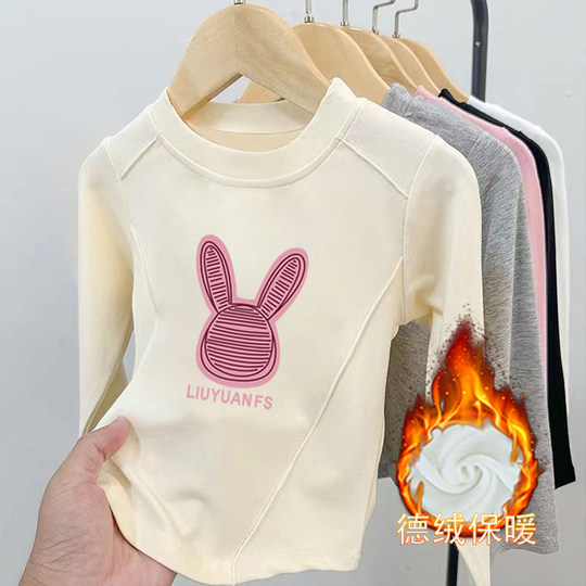 Girls' round neck velvet bottoming shirt 2025 autumn and winter new arc long-sleeved T-shirt children's baby warm tops