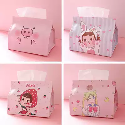Net celebrity cute cartoon desktop tissue box girl soft-hearted sister home car small packet tissue cover leather waterproof
