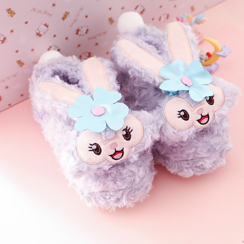 Cute Stella Rabbit Plush Slippers Autumn and Winter Warm Cartoon Baotou Home Cotton Slippers Indoor Girls Heart Non-slip