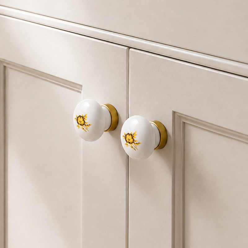 Ceramic Ware - Medieval Ceramic Wardrobe Door Handle, New Chinese Style Song Dynasty Aesthetics, Brass Cabinet Single-Hole Drawer Handle Ceramic Ware - Medieval Ceramic Wardrobe Door Handle, New Chinese Style Song Dynasty Aesthetics, Brass Cabinet Single-Hole Drawer Handle