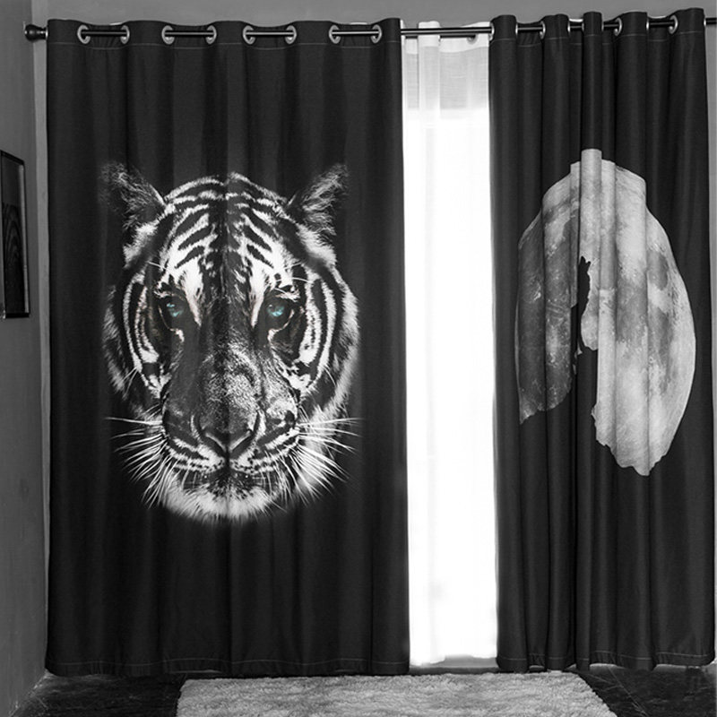 Custom floor window thickening thick tiger head black and white industrial window bedroom full shade cloth hole hook seamless curtain