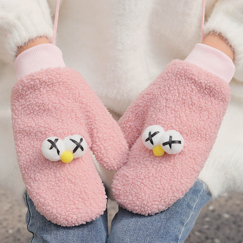 New Winter Sesame Street Big Eyes Cartoon Gloves Female Teddy Velvet Thickened Warm Neck Mittens