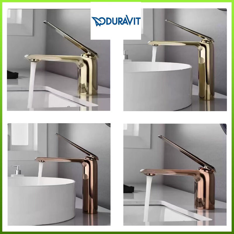 Duravit All-Copper European-Style Golden Bathroom Sink Faucet for Hot and Cold Water