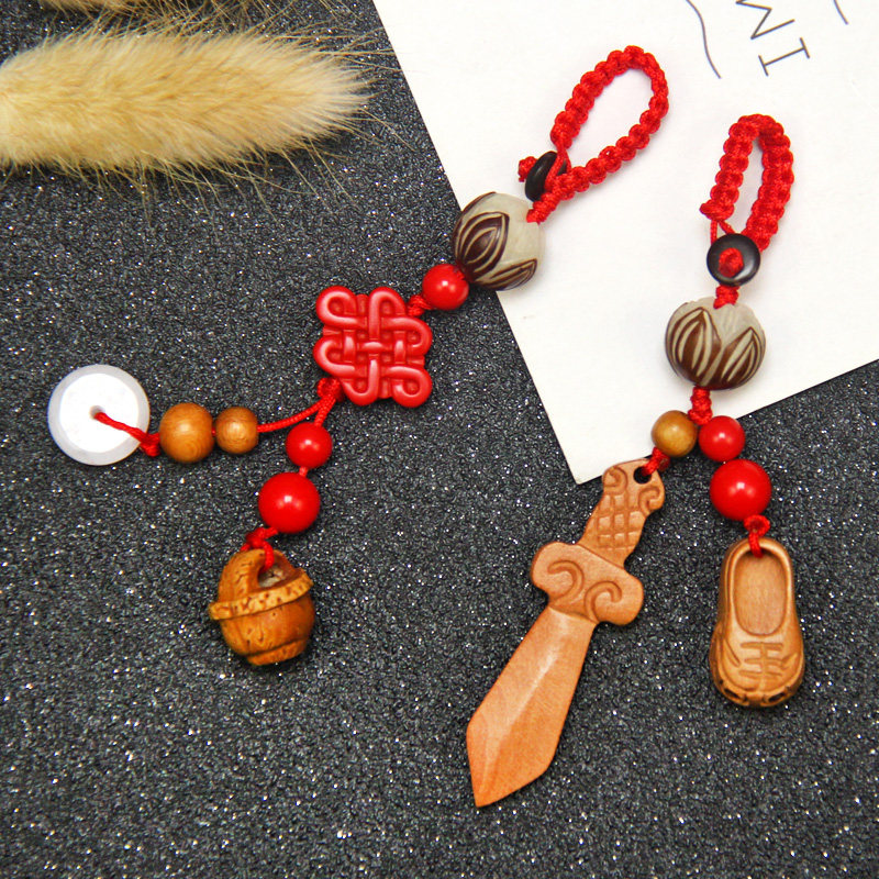 New peach wood Bodhi lotus male and female couple car key buckle Pau Ping An creative bag pendant birthday present