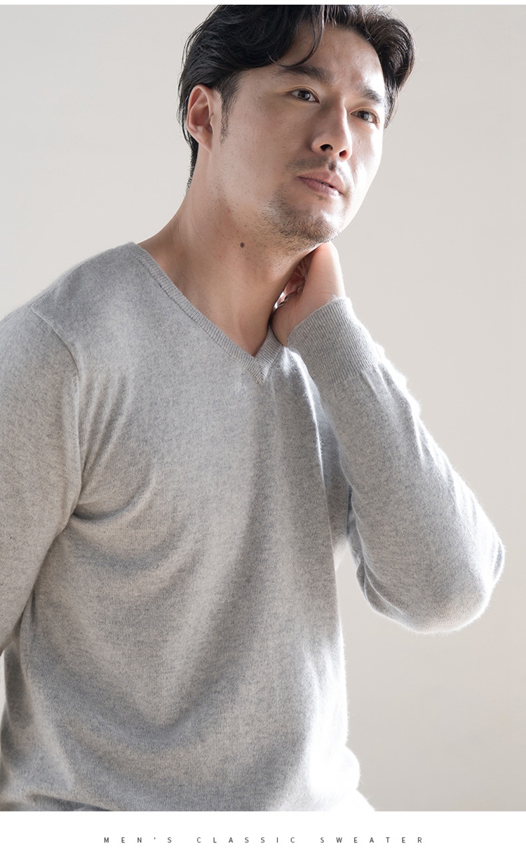 Mùa thu và mùa đông cổ chữ V cổ nam 100% áo len cashmere nguyên chất áo cổ lọ nam