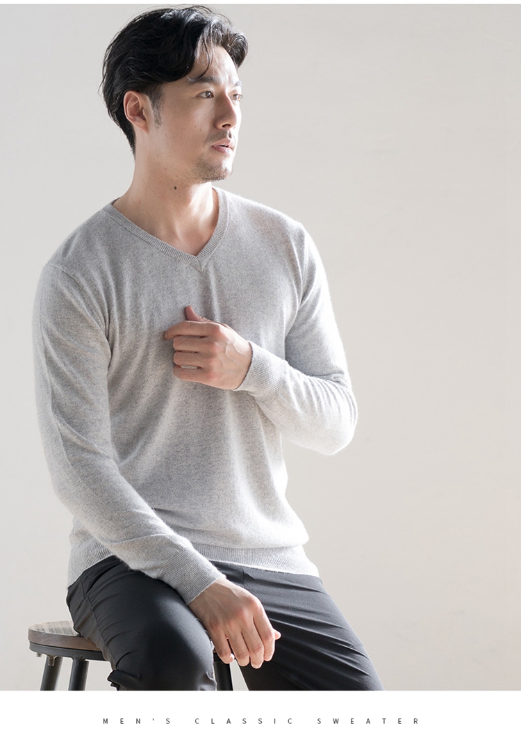 Mùa thu và mùa đông cổ chữ V cổ nam 100% áo len cashmere nguyên chất áo cổ lọ nam