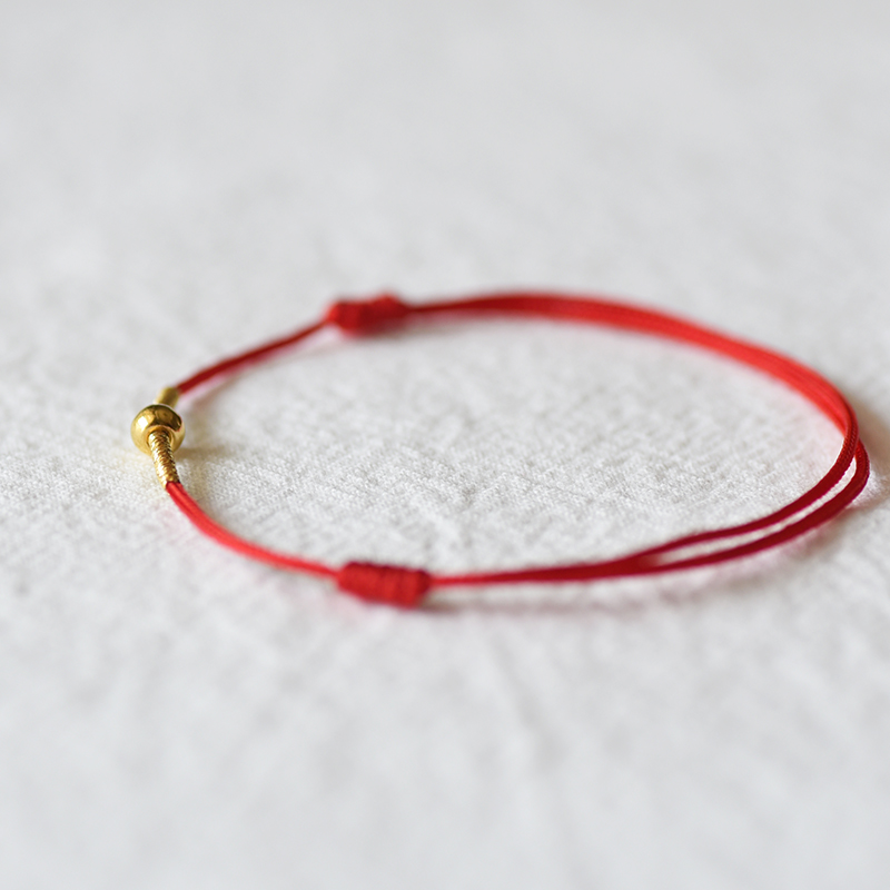 Foot chain gold transfer beads 999 foot gold red rope female handwoven minimalist extremely fine drawstring
