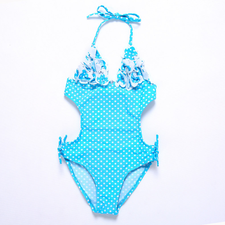 2016 new children's swimsuit girl student baby one-piece triangle female swimsuit hand-stitched flower hot spring swimsuit