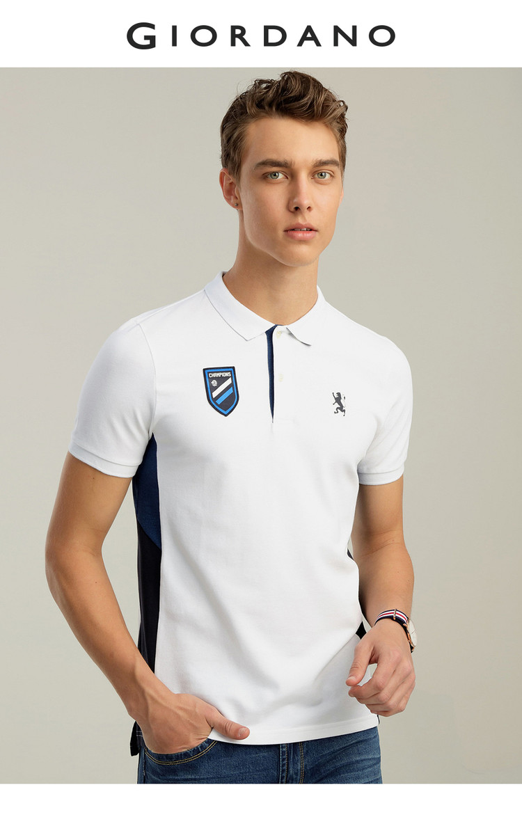 Giordano POLO áo màu xanh và trắng tương phản màu mỏng đàn hồi hạt vải Paul nam ngắn tay t-shirt 93018033