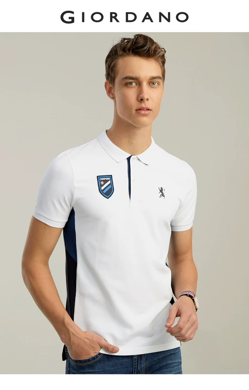 Giordano POLO áo màu xanh và trắng tương phản màu mỏng đàn hồi hạt vải Paul nam ngắn tay t-shirt 93018033