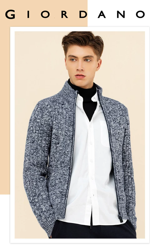Giordano áo len dày của nam giới áo khoác đôi dòng jacquard dây kéo áo len vài mô hình áo len 62056630 áo khoác len nam