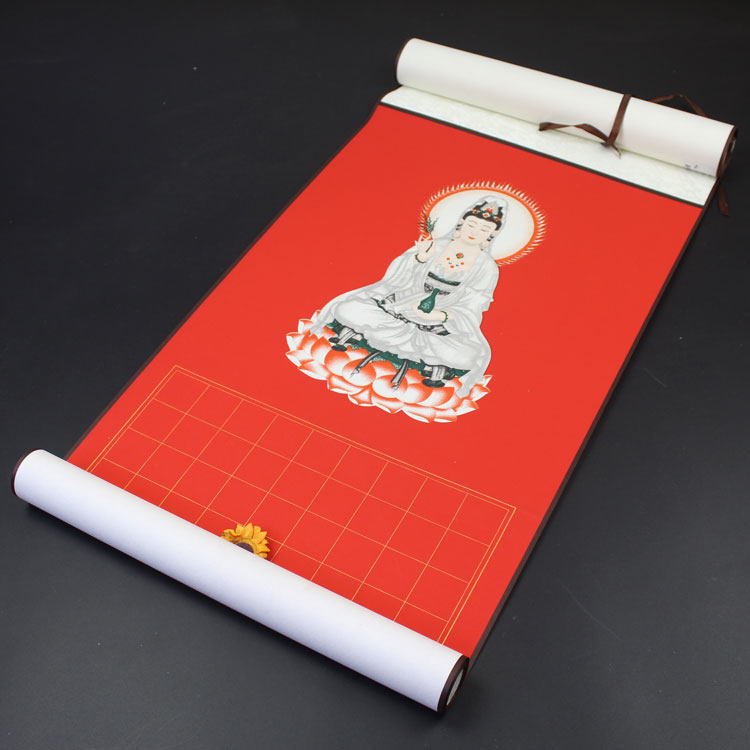 Prajna Paramita Heart Sutra hand-rolled batik rice paper long roll blank hanging scroll scroll vertical shaft vertical version Heart Sutra rice paper