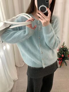 Korean round neck single-breasted soft and waxy all-wool brushed knitted cardigan sweater jacket for women 2026 spring new style