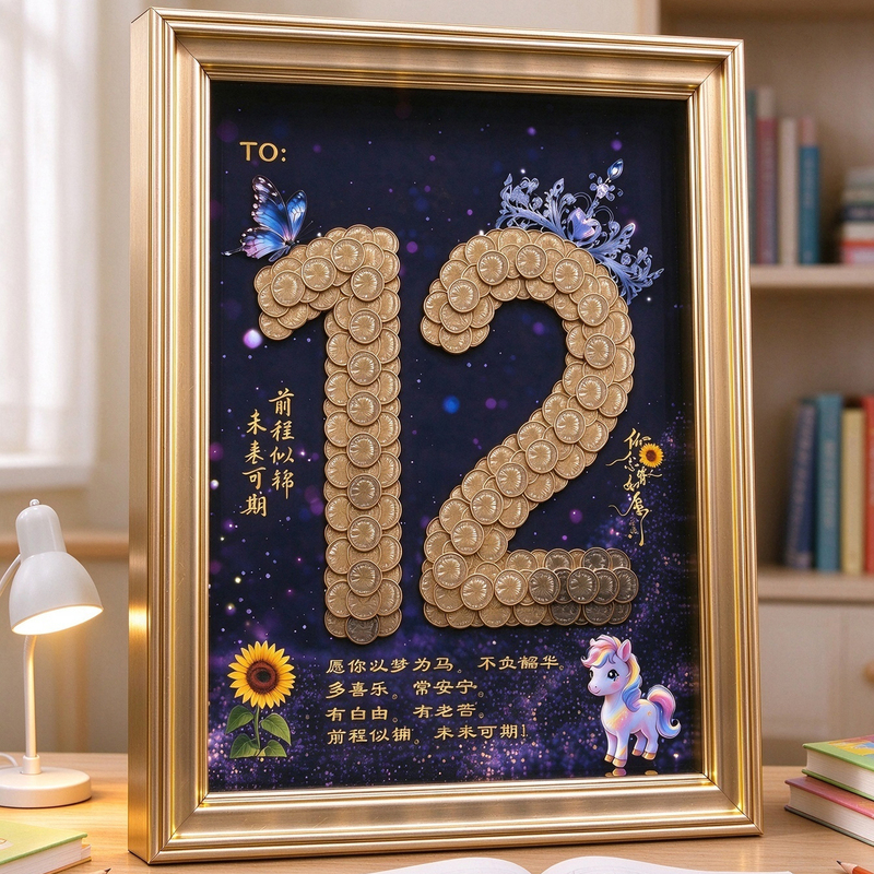 12Th Birthday Gift Coin Decorative Picture Frame Handmade DIY Gift for Children, Girls and Boys, Growth Commemorative Gift Hanging Picture 12Th Birthday Gift Coin Decorative Picture Frame Handmade DIY Gift for Children, Girls and Boys, Growth Commemorative Gift Hanging Picture