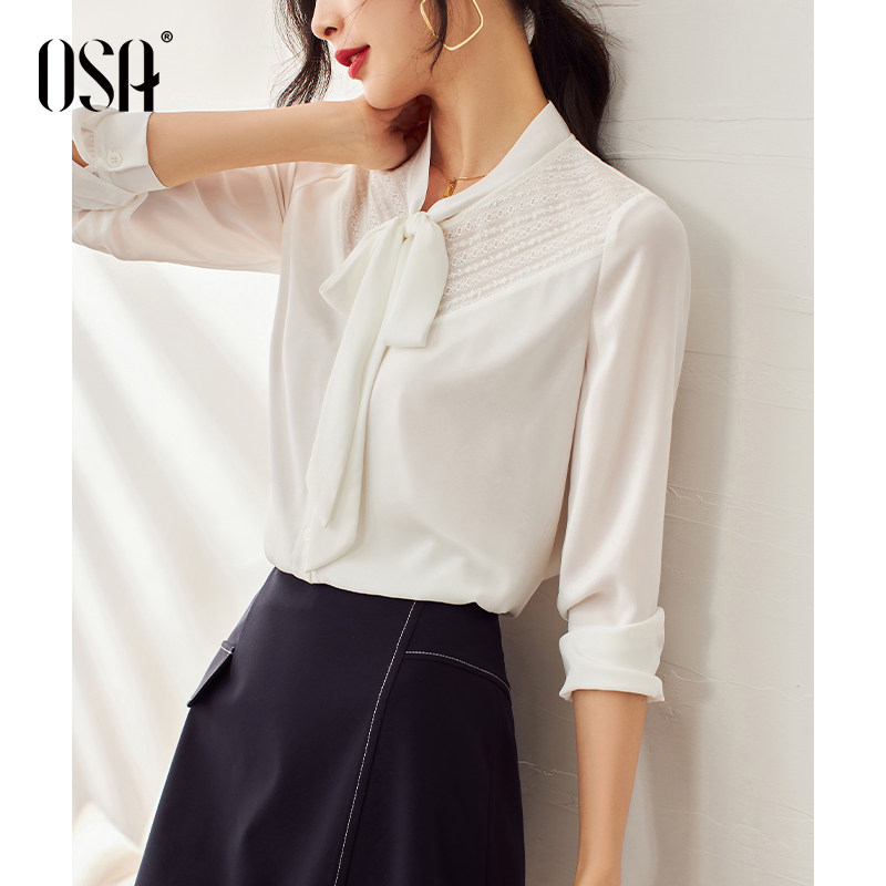 OSA Osa white long sleeve shirt woman autumn 2022 new OL professional shirt bow coat