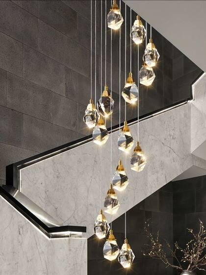 Light Luxury and High-End Bedroom Bedside Meteorite Crystal Chandelier, Creative Entrance Hallway, Staircase Long Chandelier