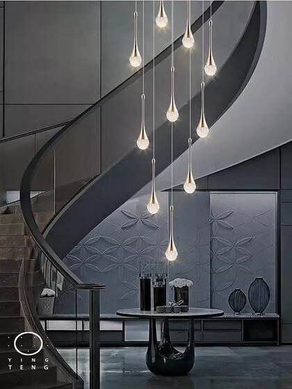 Internet-Famous Small Waist Chandelier, Staircase Chandelier, Villa Rotating Light Luxury Lighting, Duplex Floor Living Room Lamp, High-End Crystal Lamp