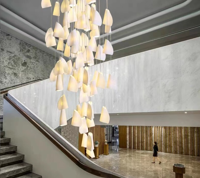 Nordic Creative Ceramic Roll Paper Chandelier Modern Villa Living Room Hotel Morning Glory Decoration Staircase Designer Lighting Nordic Creative Ceramic Roll Paper Chandelier Modern Villa Living Room Hotel Morning Glory Decoration Staircase Designer Lighting