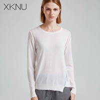 Snow Kunnu 19 mùa thu và mùa đông mới cổ tròn màu rắn 80S len chải kỹ 100% len nguyên chất dài tay áo len dệt kim nữ - Đan Cardigan thời trang công sở nữ