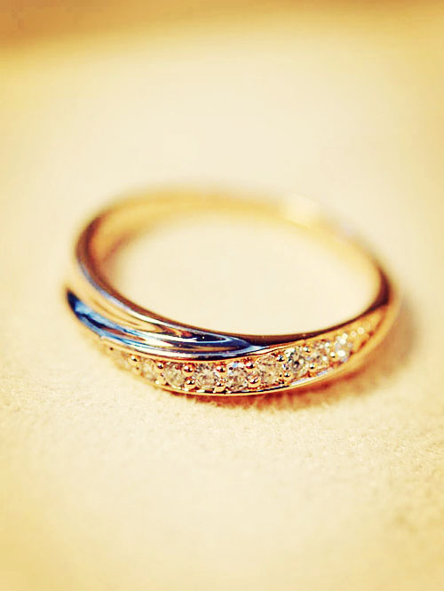 Korea Classic Twisted Half Circle Diamond Ring Crystal Simulation Diamond Couple Ring Jewelry