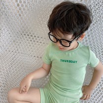 Home clothes casual boys and girls letter print skin friendly set children comfortable short sleeve shorts pajamas 100