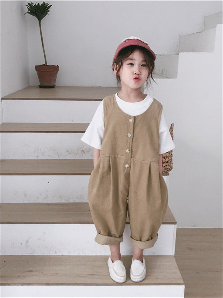 Retro tone Korean edition men's and women's soft sleeveless jumpsuit Children's loose and comfortable baby bag pants 316