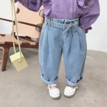 Loose version of boys and girls retro belt Contrast denim trousers children Harlan denim pants children Harlan denim pants 220