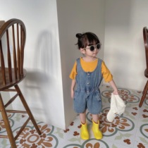 Korean Boy Clothing Children Retro Sleeveless One-piece Pants Boy Girl Casual Denim One-piece Suit Baby Back With Pants