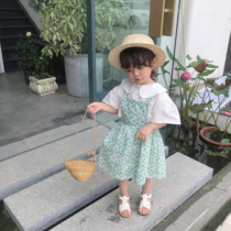 Sweet style pastoral girl bubble sleeve doll neck shirt hipster strap dress 721