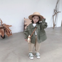 Autumn and winter boys and girls retro tooling waist waist long windbreaker childrens fashion casual jacket jacket