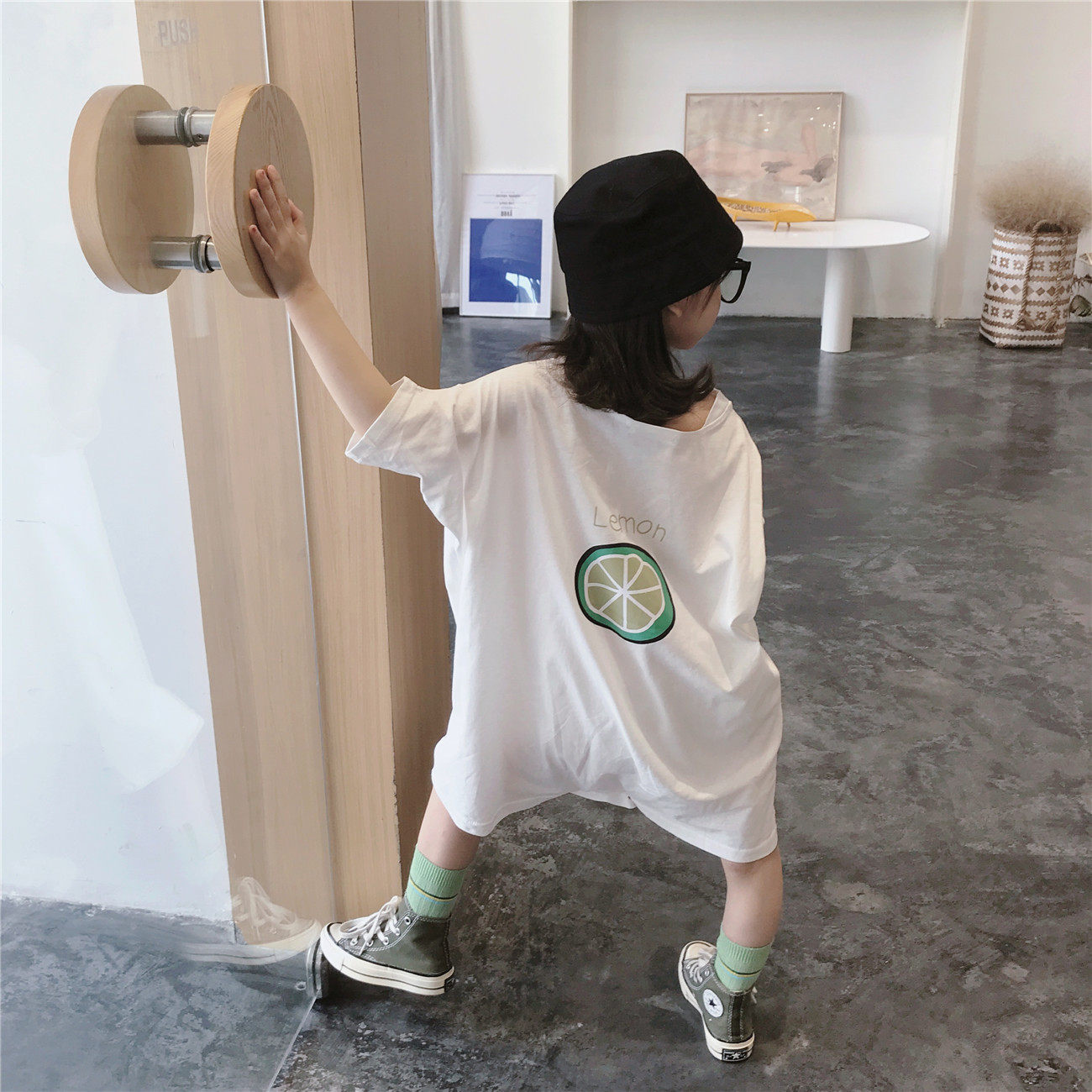 Korean version of boys and girls 2021 summer fruit print jumpsuit children jumpsuit opener T-shirt skirt summer dress