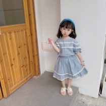 Summer New Products South Korea Girl Short Sleeve Suit Foreign Air Palace Court Wind Checkered Bubble Cuff half body dress Two sets