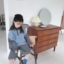 Heavy Industries custom childrens clothing boys and girls denim hooded jacket childrens bubble sleeve splicing fake two denim jacket