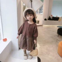 Autumn and winter girls temperament cotton lamp sleeve knitted dress dress children cotton linen color dress 898